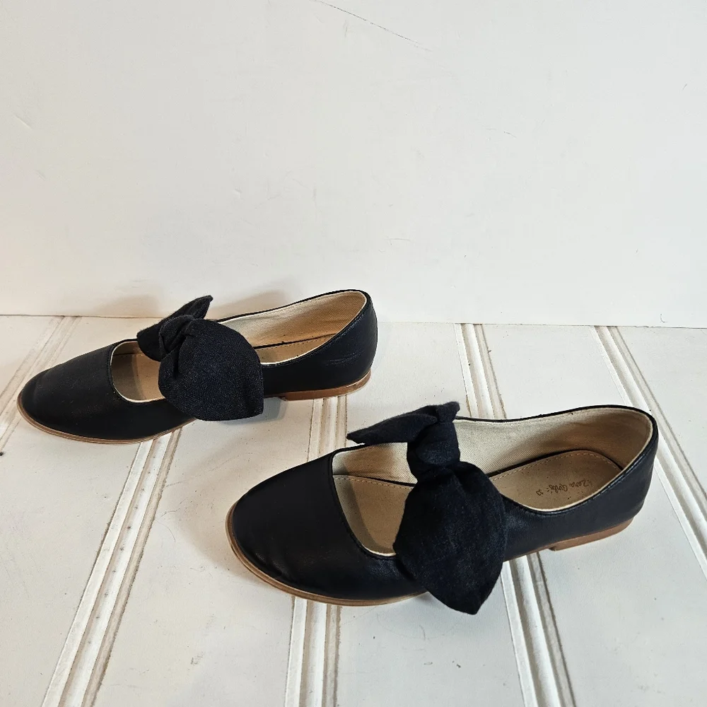 Zara Kids Ballet Flats Girls 33 1.5 Oversized Bow Balletcore Dress Shoes Black